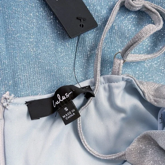 NWT Lulus Ombre Lurex Maxi Dress Blue Silver Glitter Formal Prom Small - Picture 7 of 11